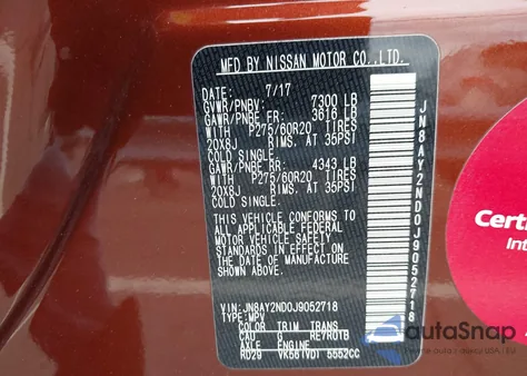 2018 Nissan Armada Sl z USA, uszkodzony, nr VIN JN8AY2ND0J9052718